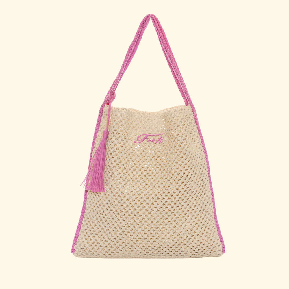 F**k Tote Bag in Rafia con Logo Colore Fucsia
