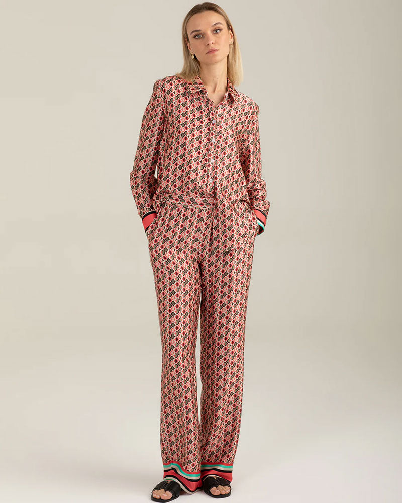 Fred Mello Pantalone in Raso Stampato Colore Rosa