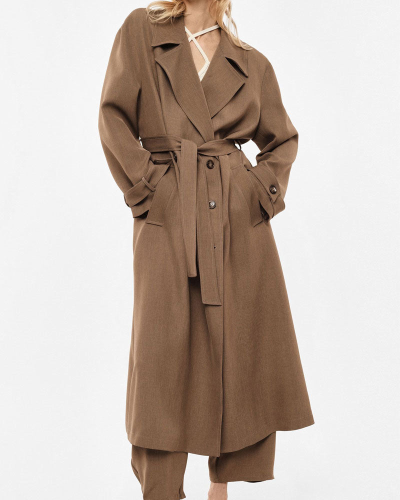 Imperial Trench Coat Lungo Doppio Petto Cintura Removibile Colore Army