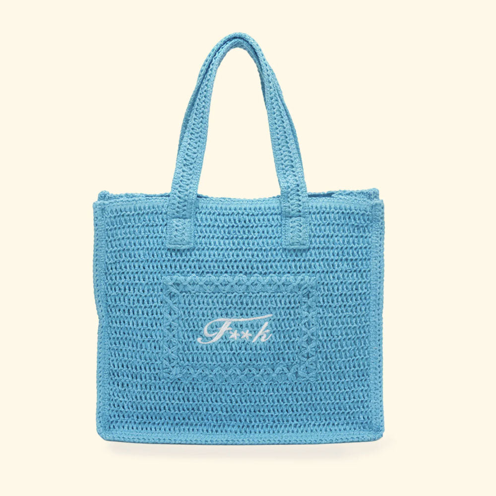 F**k Tote Bag in Rafia Colore Turchese