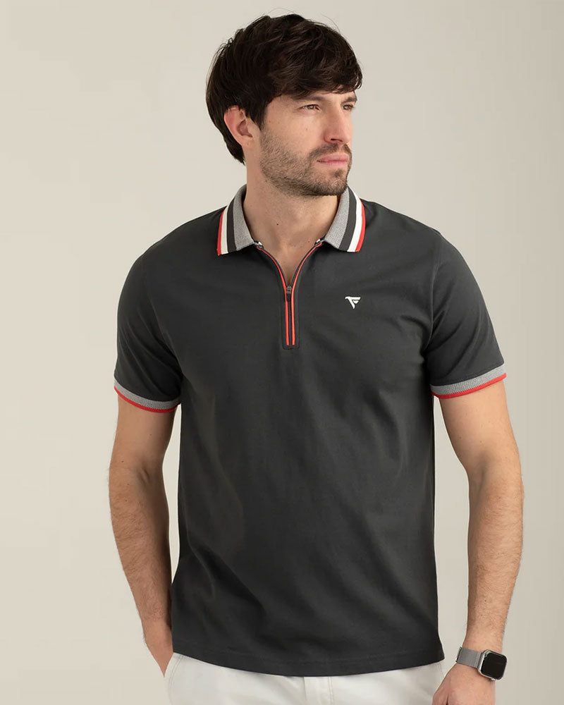 Fred Mello Polo a Manica Corta con Zip Colore Air Force