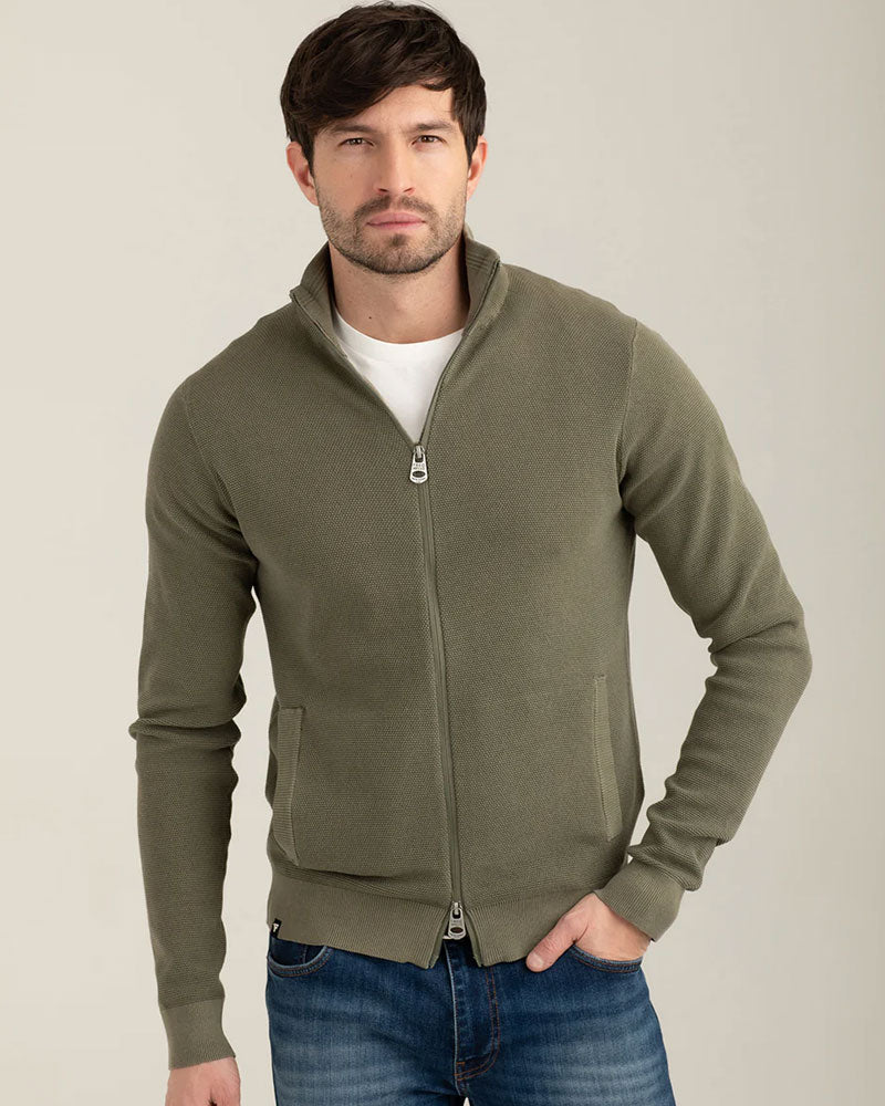 Fred Mello Maglia Full Zip in Punto Piquet Colore Verde